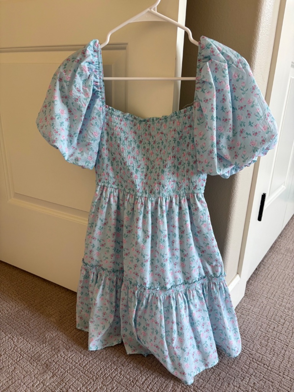 🌸Altar'd State Light Blue Floral Mini Dress with Puffy Sleeves Size XS 🩵